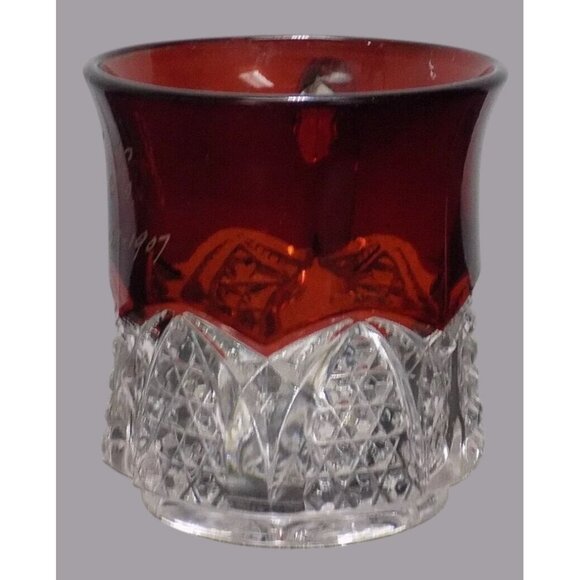 Ruby-Stained Pressed Glass Souvenir Mug GDS 39 Duncan Button Arches 1907 Etching - Picture 2 of 6